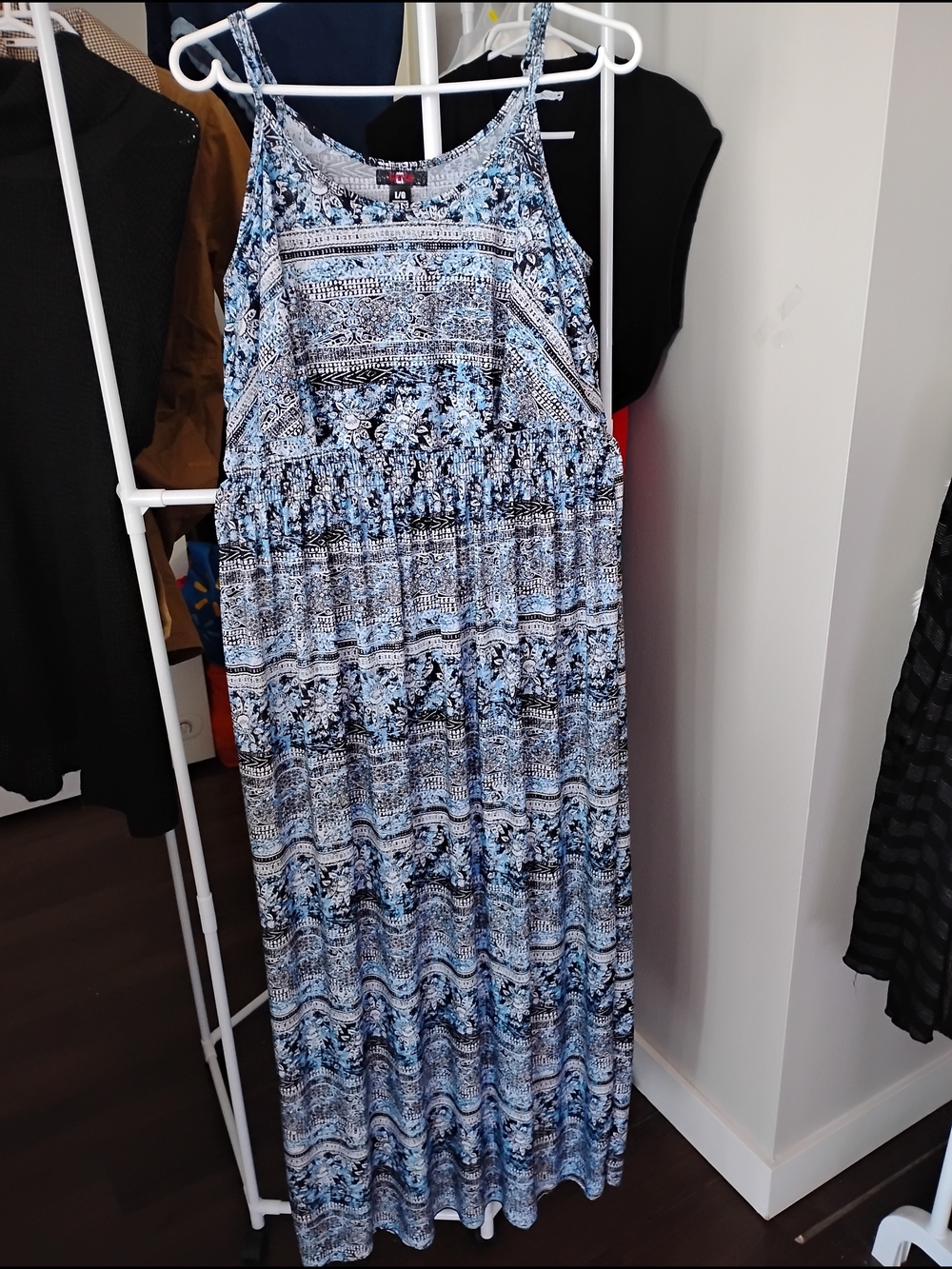 Lava Blue Patterned Maxi  with Smocked Waist Adjustable Spaghetti Straps Dress